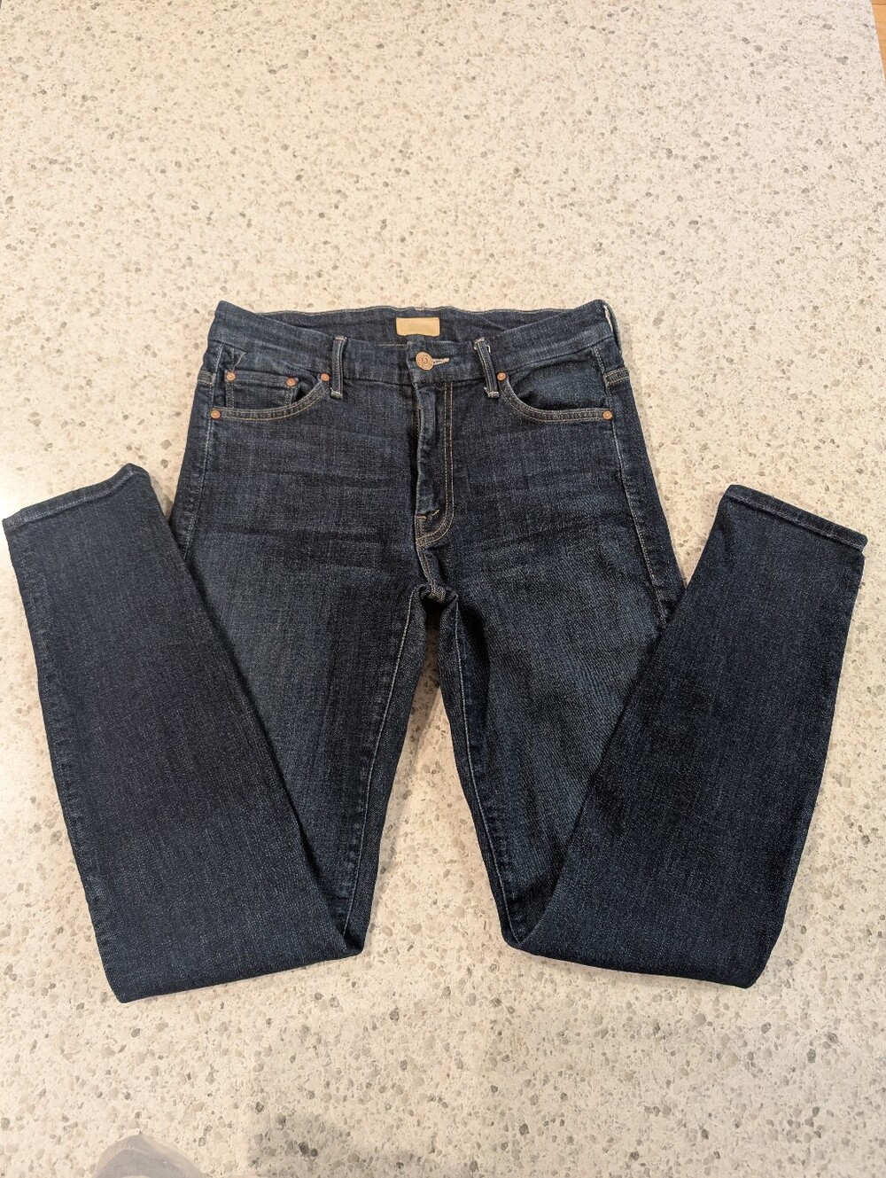 Revolve 26 Mother High Waisted Looker Denim Stretch Skinny Jeans Distressed Blue